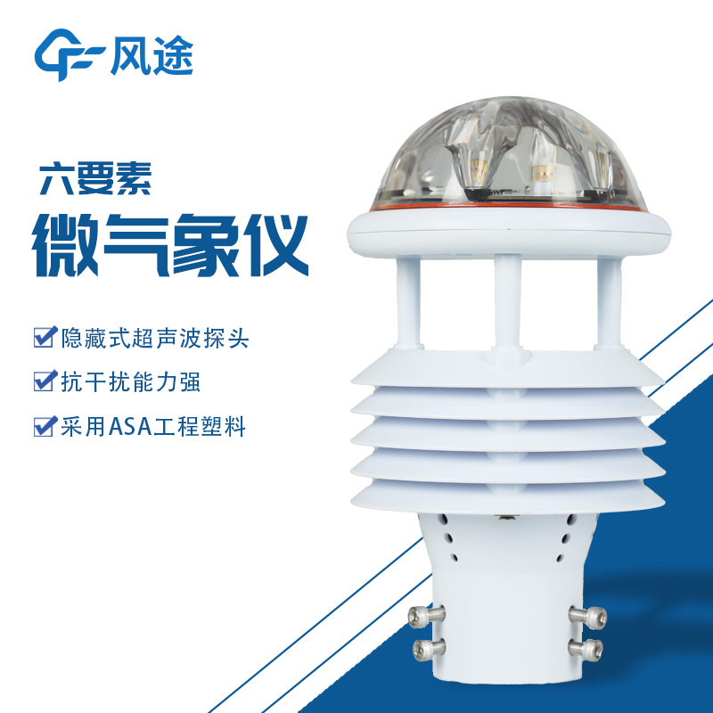 六要素微氣象儀：對風速、風向、溫度、濕度、氣壓及降水的同步測量